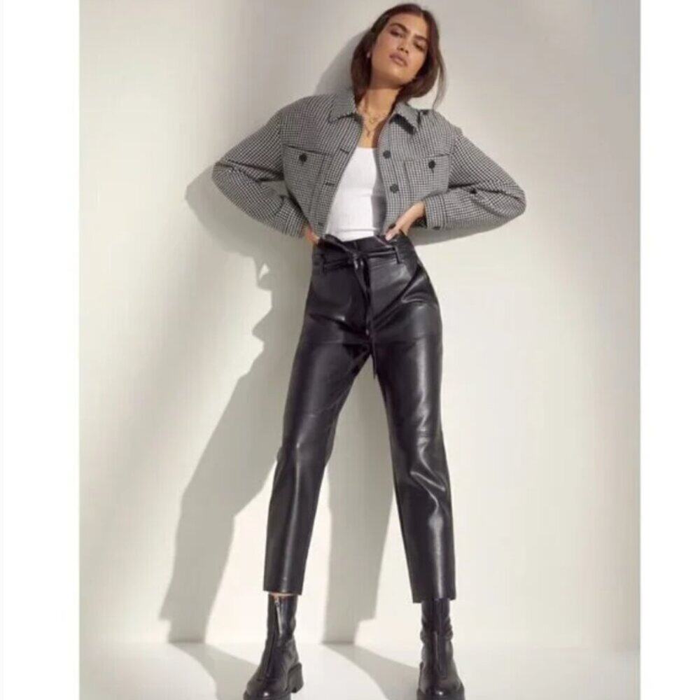 Aritzia Wilfred Tie-Front Vegan Leather Pant in Black Size 12